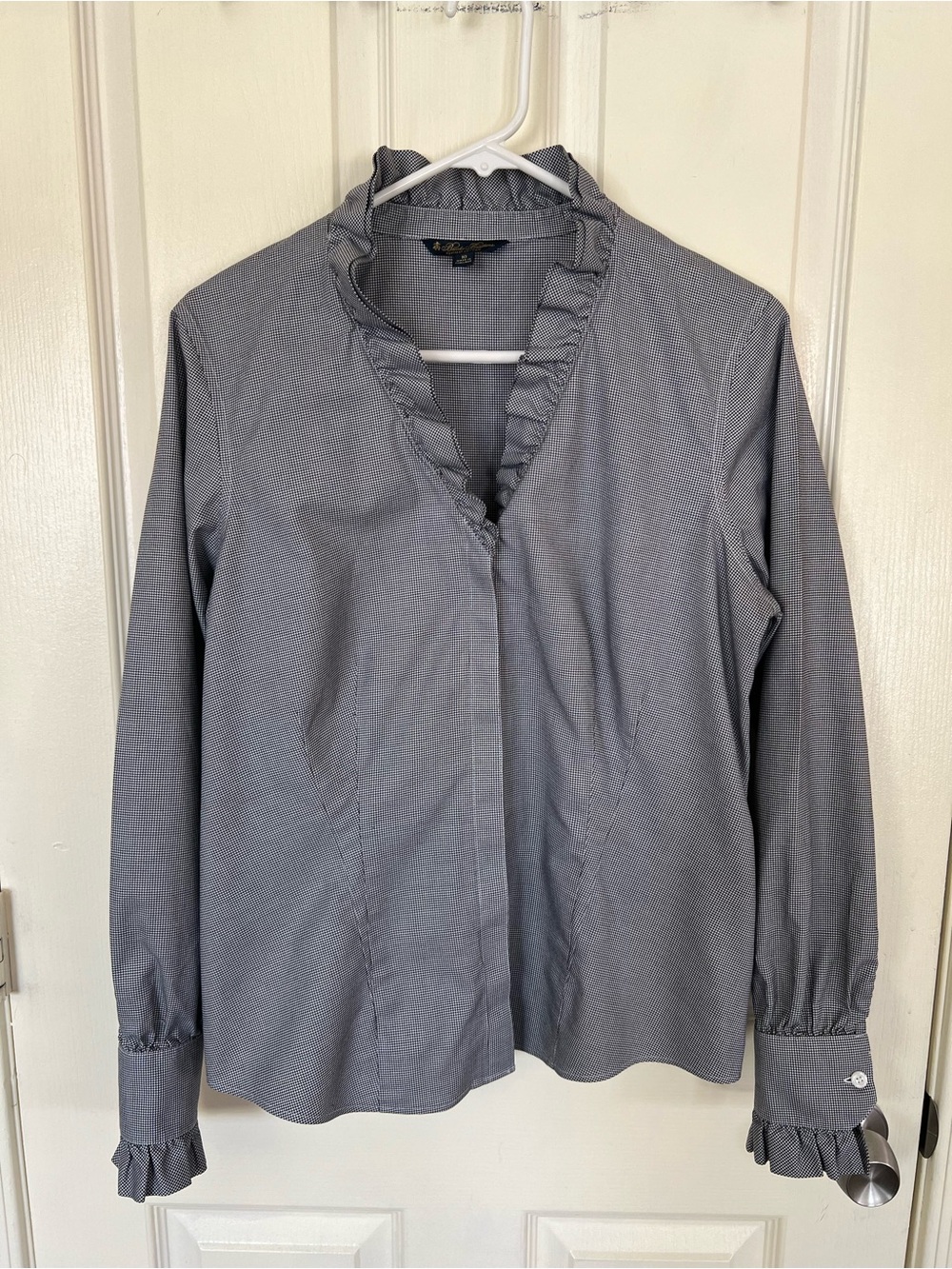 Brooks Brothers Supima Cotton Houndstooth Ruffle Blouse Size 10